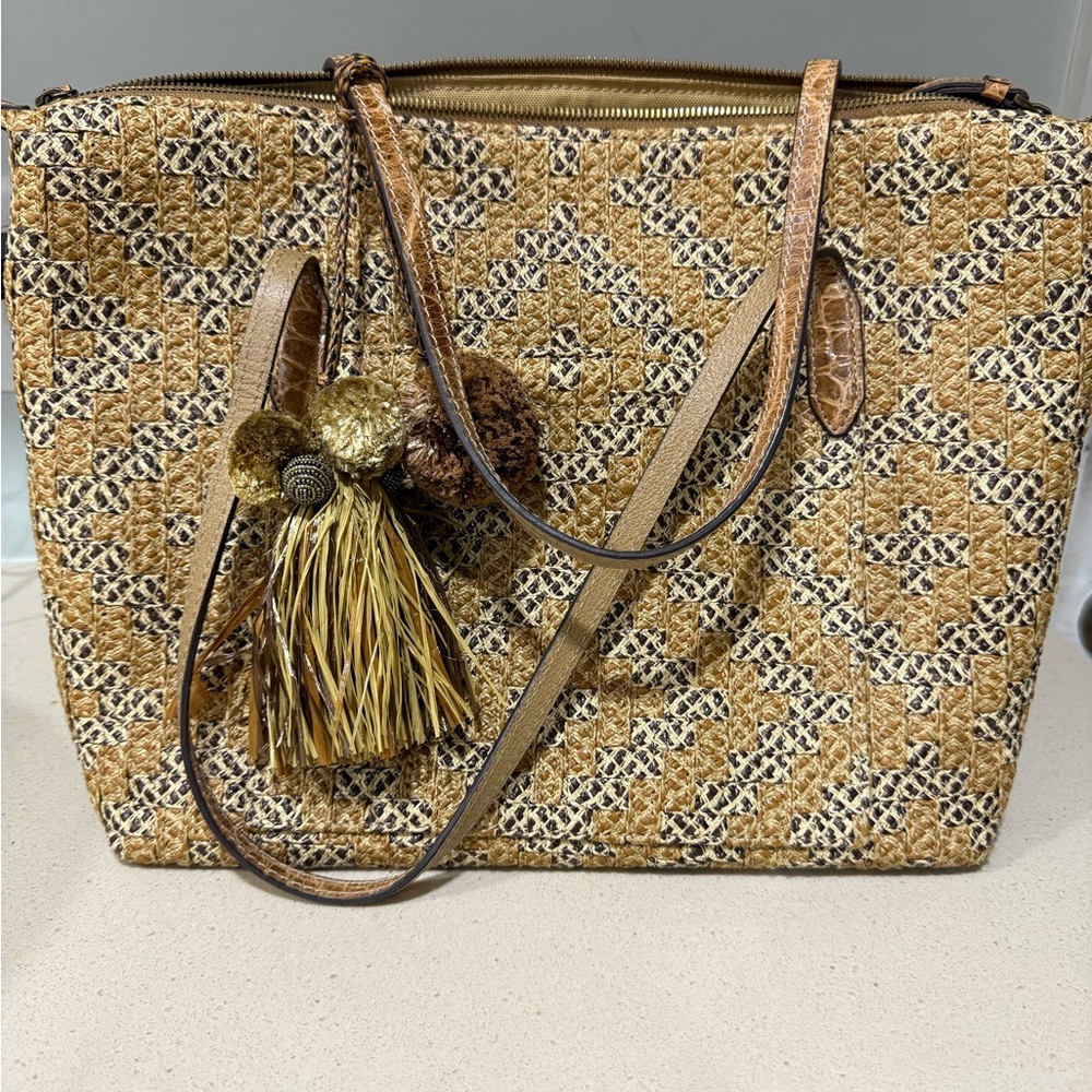 Eric Javits Woven Tan and Brown Tote